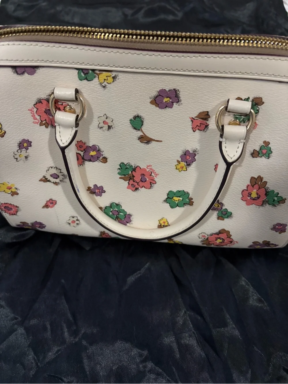 Coach Rowan Floral Print Crossbody Satchel with Gold Hardware